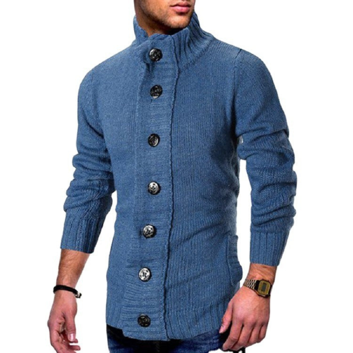 Men's Sweatshirt | High Collar Knitted Cardigan | Casual Mens Clothing