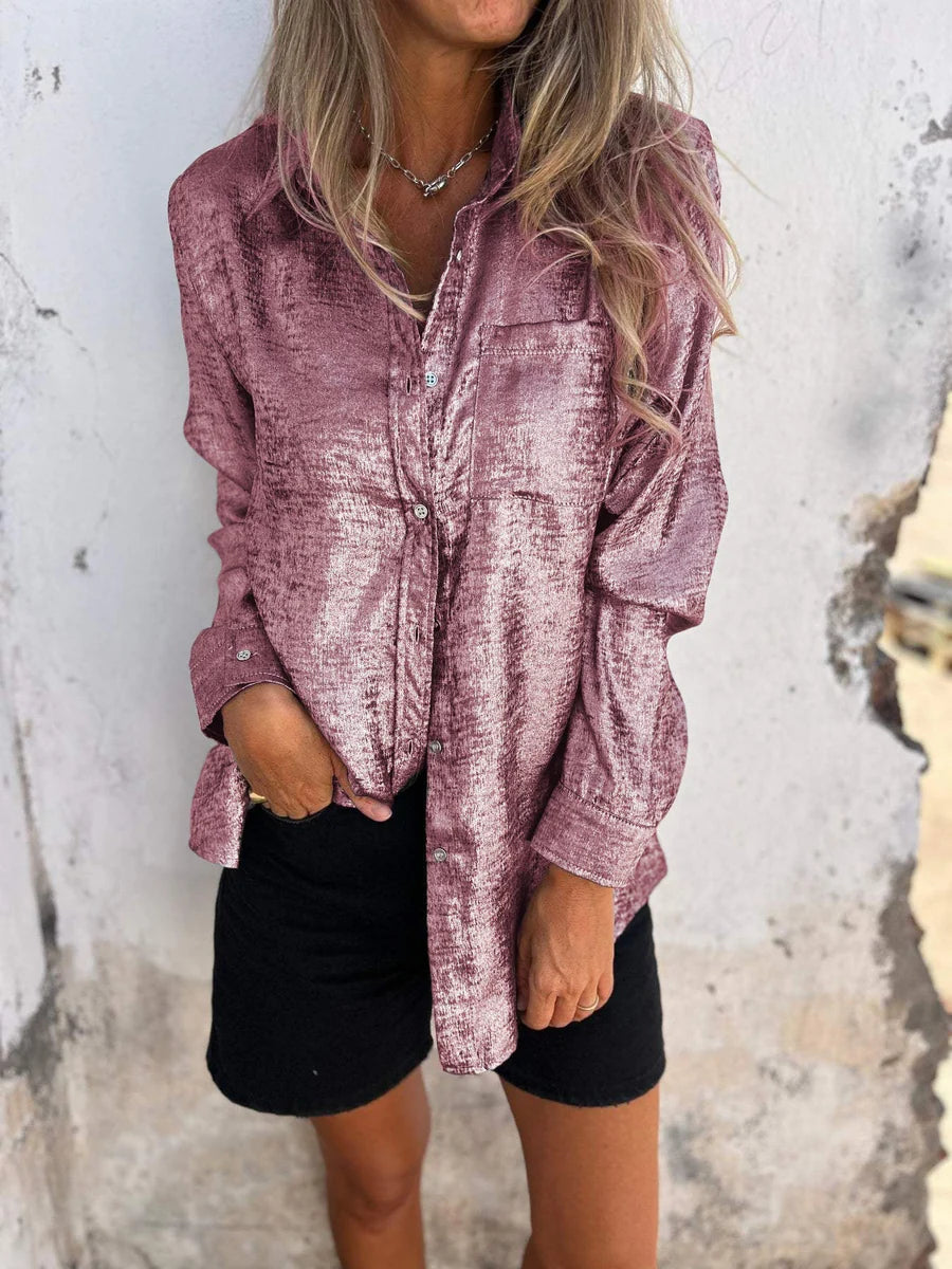 Ladies' Blouse | Suede-Like Fabric | Elegant Loose Fit | With Notched Collar