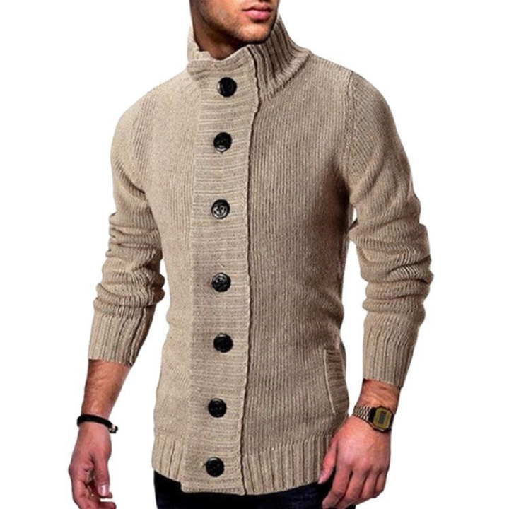 Men's Sweatshirt | High Collar Knitted Cardigan | Casual Mens Clothing