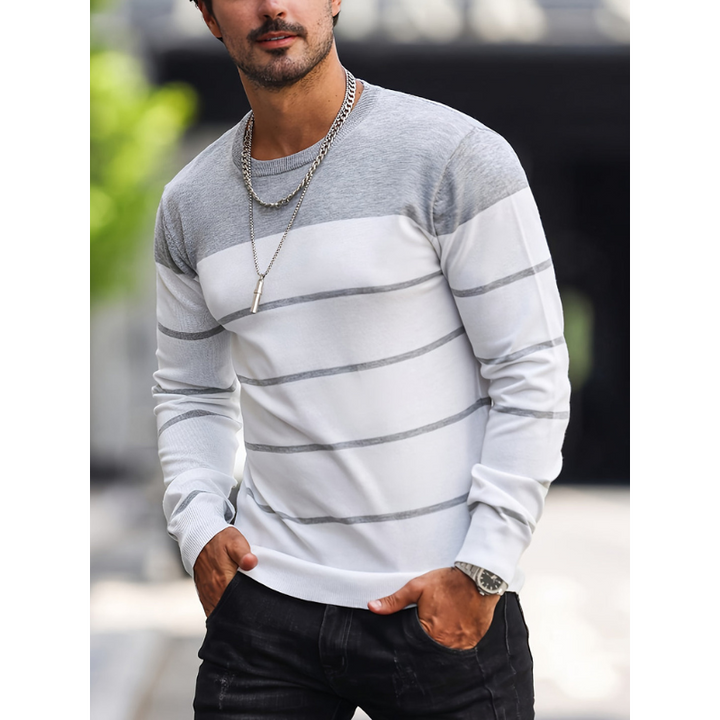 Men’s Sweatshirt | Striped Knit Mens Clothing | Crew Neck Sweater