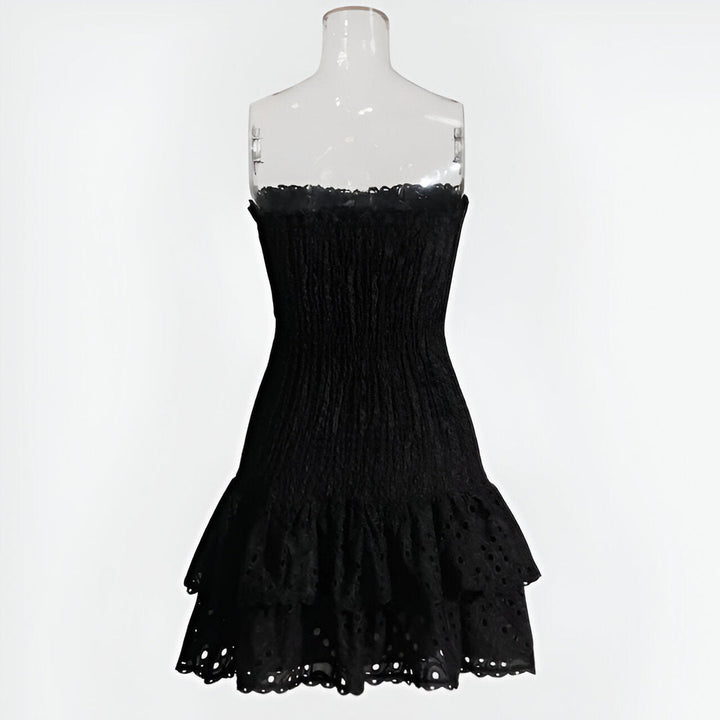 Women’s Mini Dress | Boho & Summery | Strapless with Ruffle | Embroidered Flowers