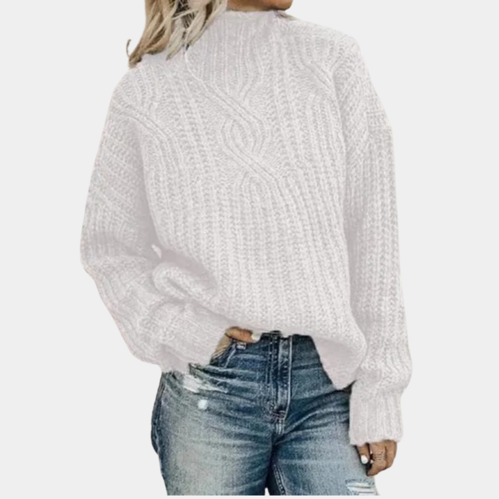 Women’s Vintage Knit Sweater | High Neck & Cable Pattern | Loose & Comfortable