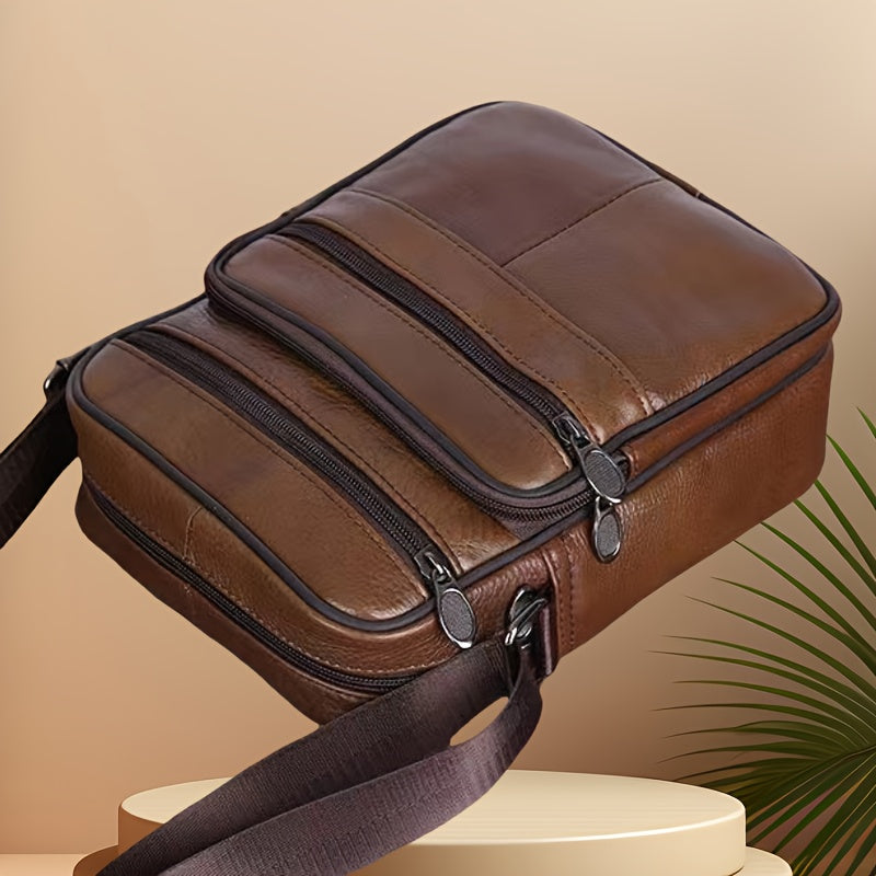 Men’s Crossbody Bag | Genuine Cowhide Leather | Large Capacity & Multiple Compartments | Adjustable Strap