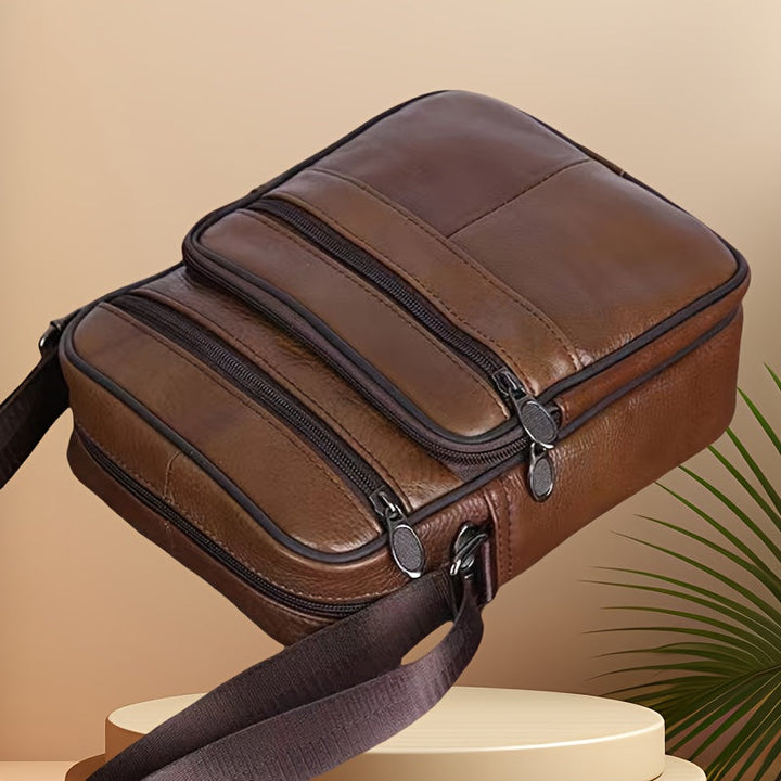 Men’s Crossbody Bag | Genuine Cowhide Leather | Large Capacity & Multiple Compartments | Adjustable Strap