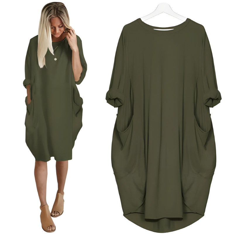 Women’s Dress | Round Neck & Loose Fit | Casual Clothing with Pockets