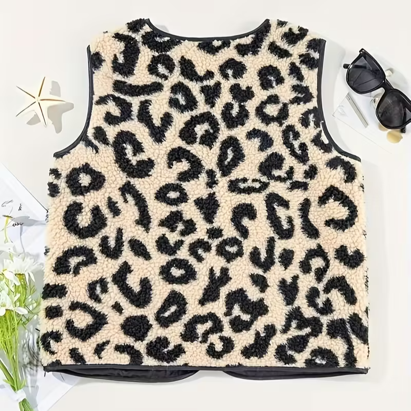 Women's Leopard Print Vest | Button-Up Casual Style | Clothing