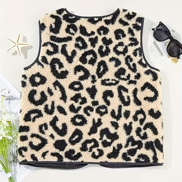 Women's Leopard Print Vest | Button-Up Casual Style | Clothing