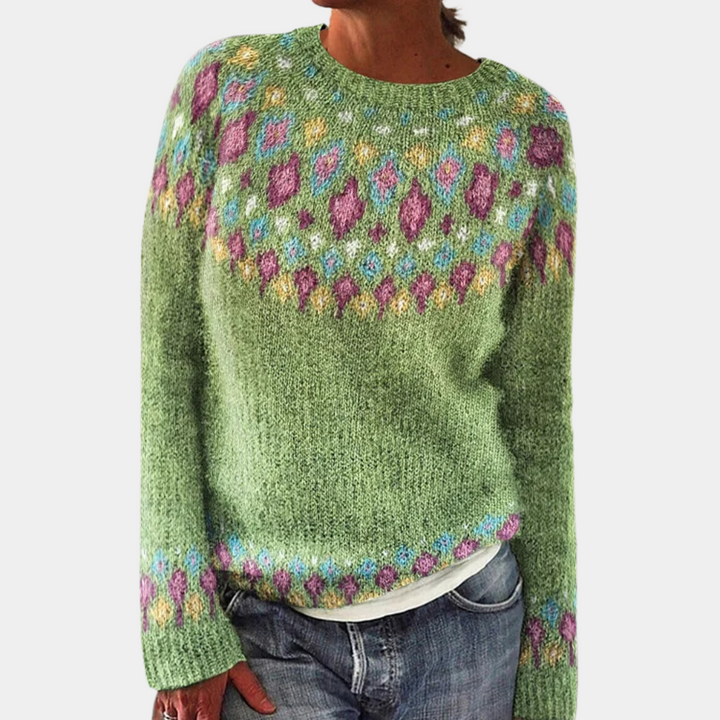 Women’s Knitted Sweater | Vintage Design | Unique Print | Crew Neck & Long Sleeves