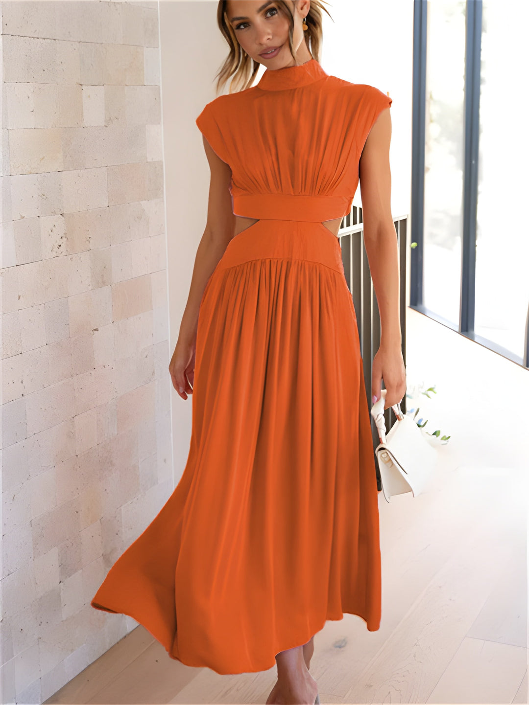 Women’s Maxi Dress | Elegant Style | Sleeveless & Backless with Ruffle Detail | Polyester