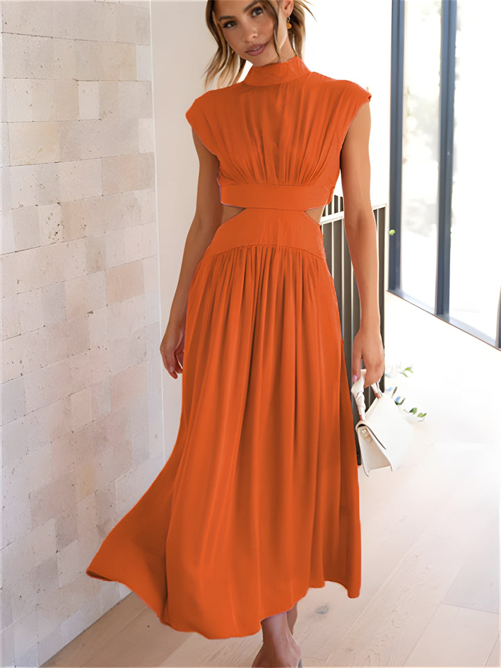 Women’s Maxi Dress | Elegant Style | Sleeveless & Backless with Ruffle Detail | Polyester