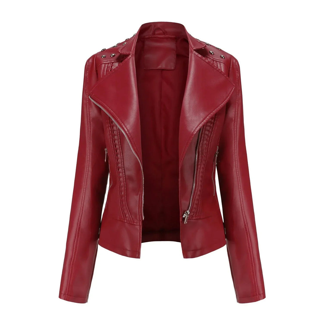Women's Biker Jacket | Leather Look & Zip | Long Sleeved | Casual Style