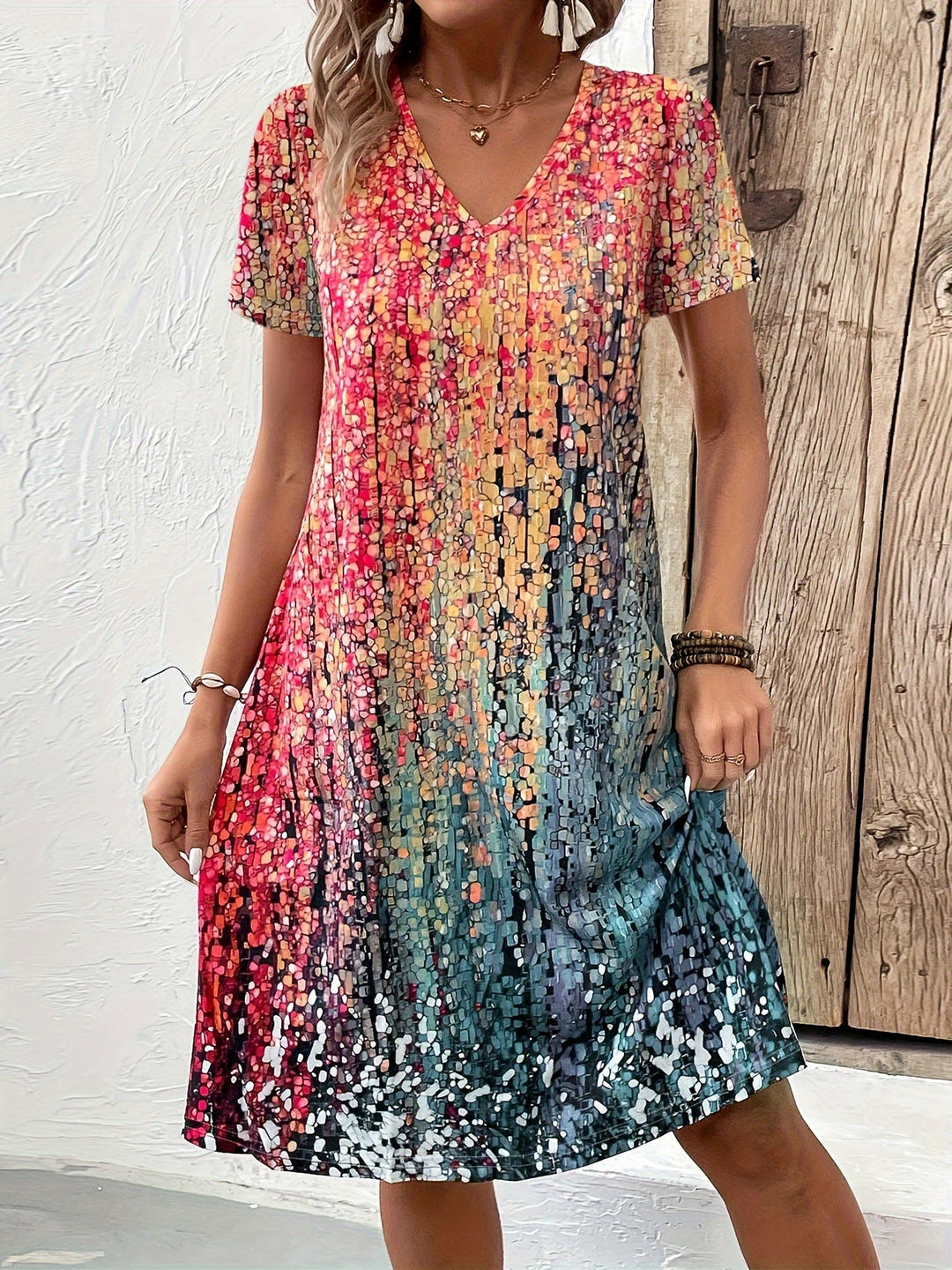 Women's Summer Dress | V-Neck | Beach Style & Comfortable | Short Sleeves