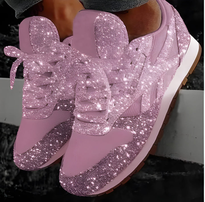 Women’s Trainers | Glitter Mesh Sneakers | Casual Lace-Up Shoes