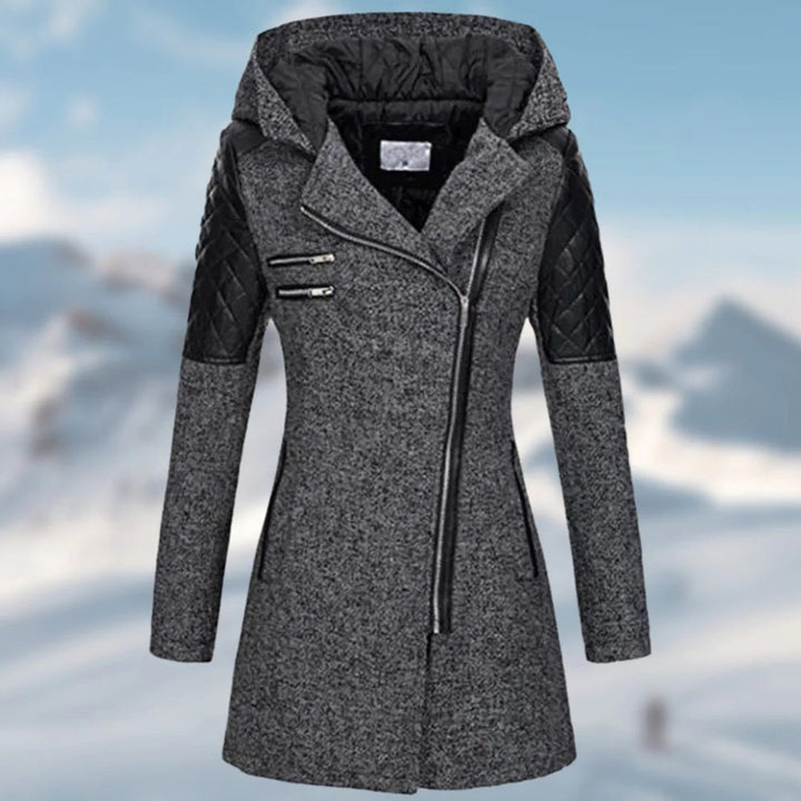 Women’s Jacket | Mid-Length & Relaxed Fit | Hood & Diagonal Zipper