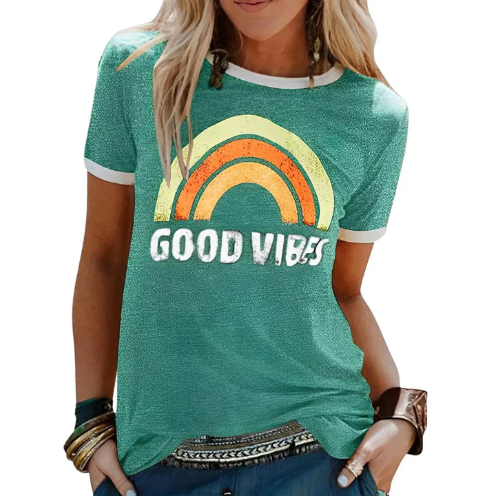 Women’s T-Shirt | Rainbow Print | Round Neck & Short Sleeves | Casual Clothing