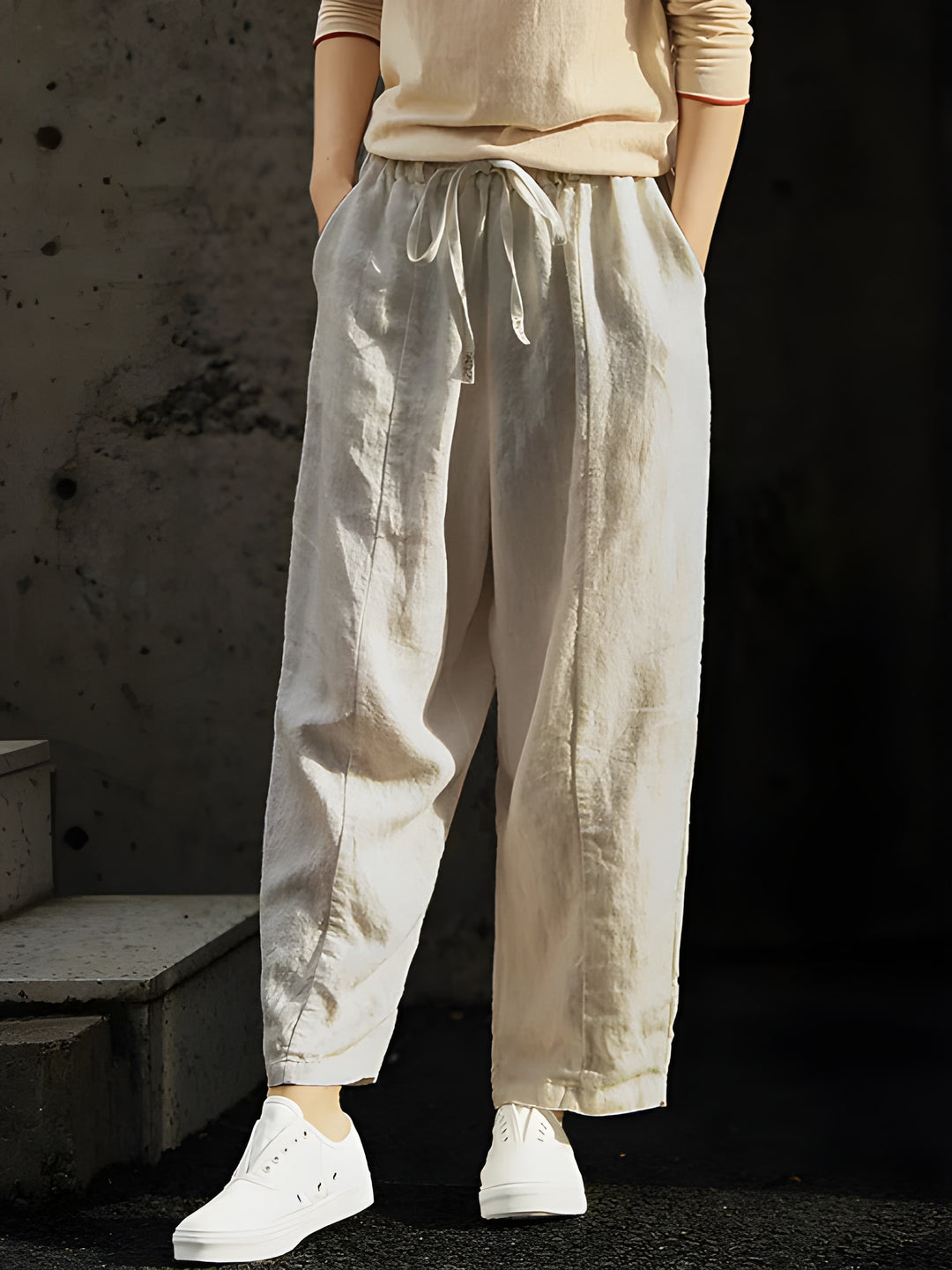 Women’s Trousers | Autumn Style | Drawstring Waist & Pockets | Cotton-Linen