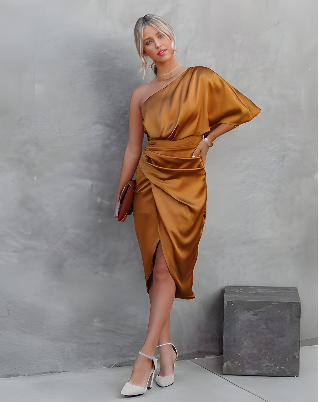 Women's Satin Dress | Asymmetrical Mini Dress | Elegant & Evening-Ready | Short Sleeve