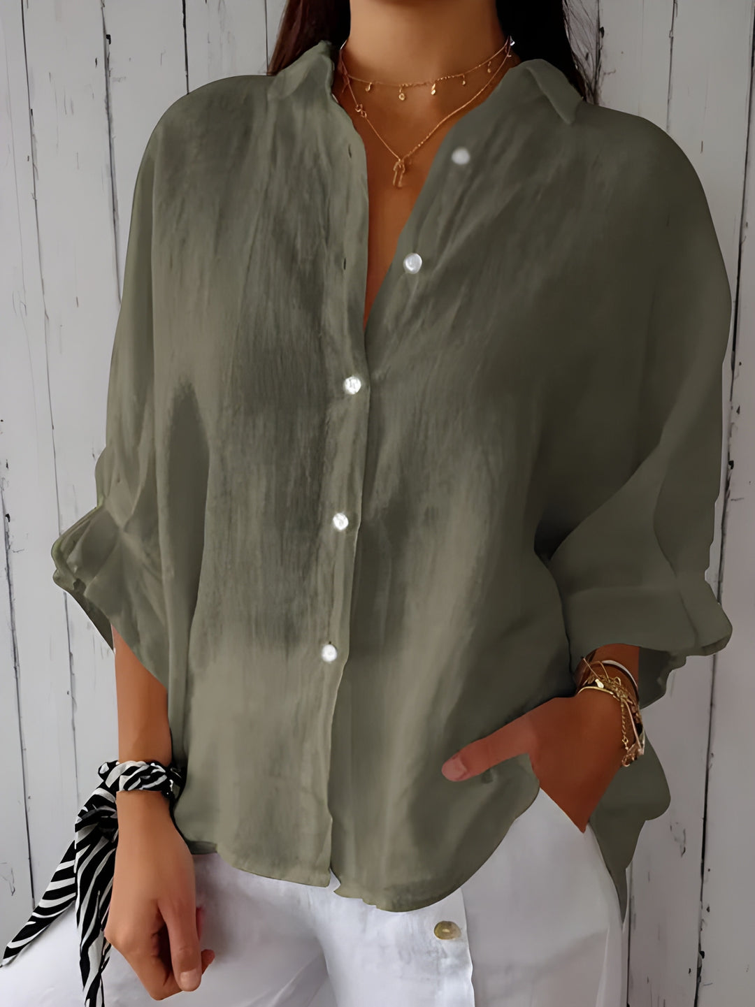 Women’s  Shirt | Tie-Back with Laces & Buttons | Loose Fit & Elegant | Cotton-Linen