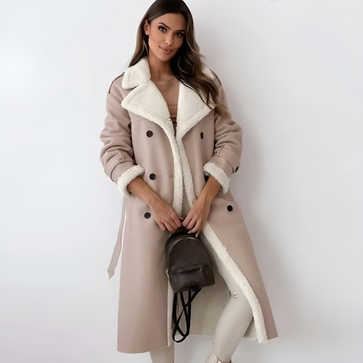 Women’s Coats | Long Teddy Collar Trench | Elegant Winter Clothing