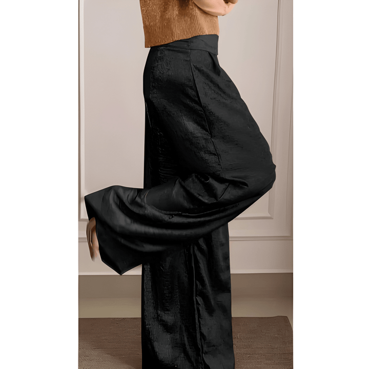 Women's Trousers | High Waist Wide Leg | Metallic Look & Comfortable Fit | Polyester