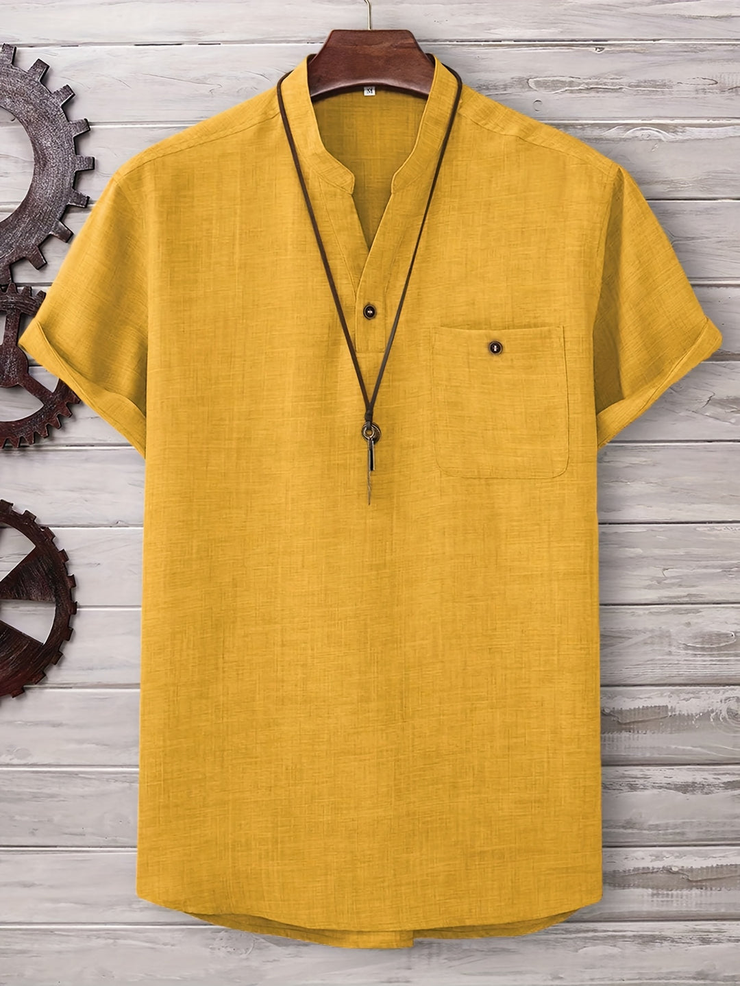 Men's Summer Shirt | Lightweight & Slim Fit | Stand Collar & Chest Pocket | Polyester