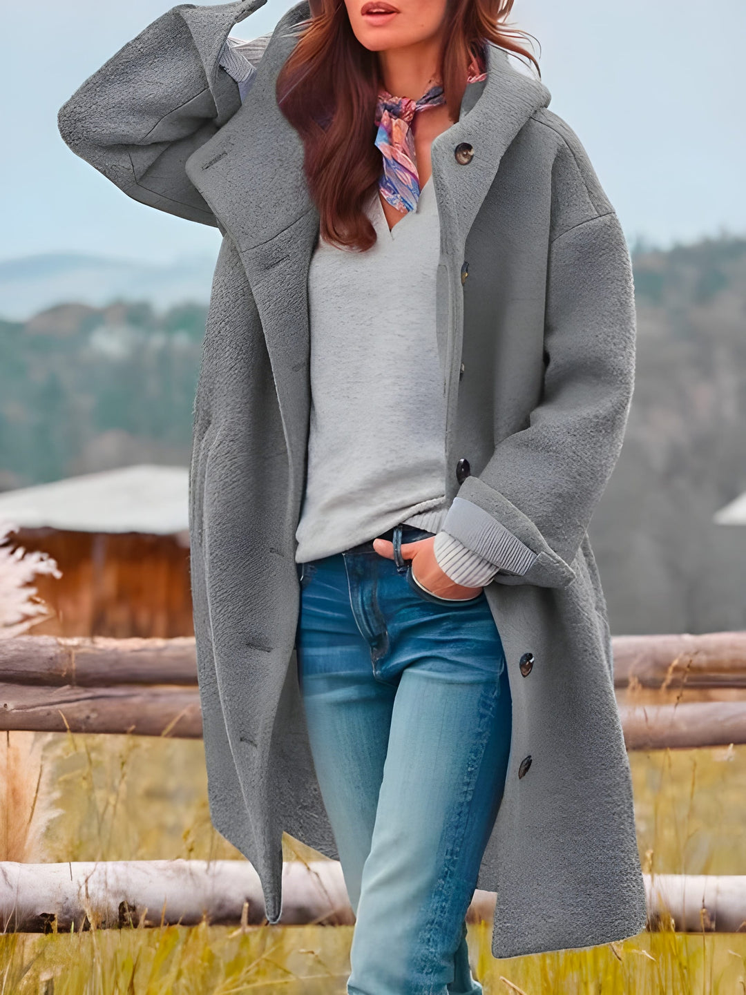 Women’s Long Coat | Hooded & Windproof | Long Sleeve Overcoat | Cotton-Polyester