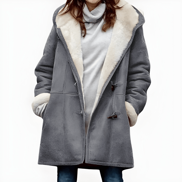 Women’s Winter Jacket | Long with Hood | Thick & Warm | Horn Buttons