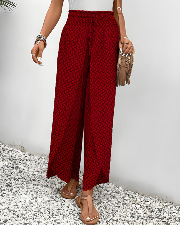 Women's Wide Leg Trousers | Floral Print with Side Slits | Loose Fit Summer Style | Polyester