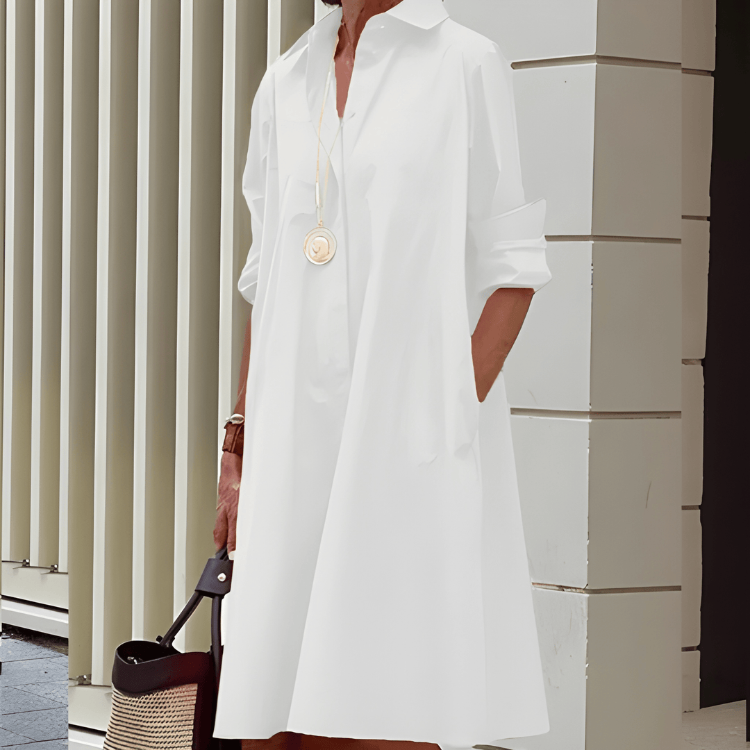 Women's Shirt Dress | Loose Fit Button-Down | Stand Collar & Lapel Style | Polyester