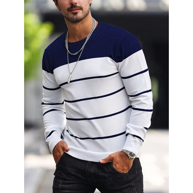 Men’s Sweatshirt | Striped Knit Mens Clothing | Crew Neck Sweater