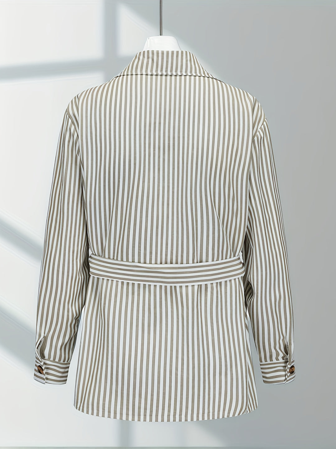 Men’s Jacket | Vertical Stripes | Classic Collar & Belt Details | All-Season