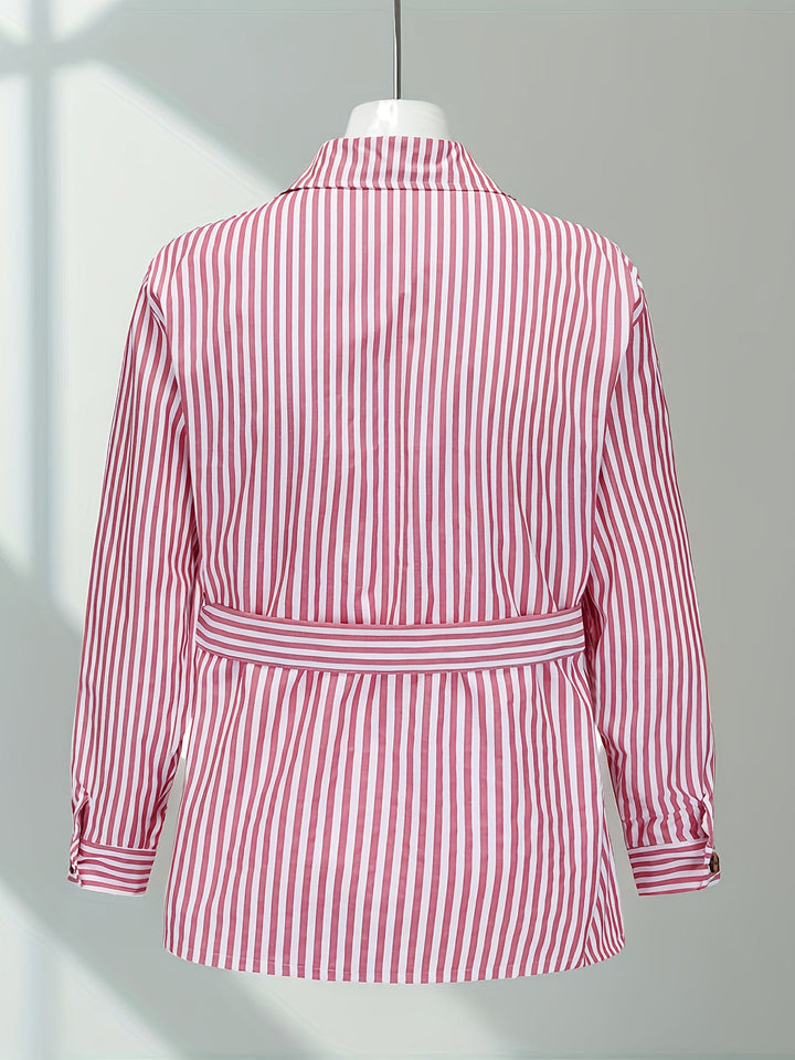 Men’s Jacket | Vertical Stripes | Classic Collar & Belt Details | All-Season
