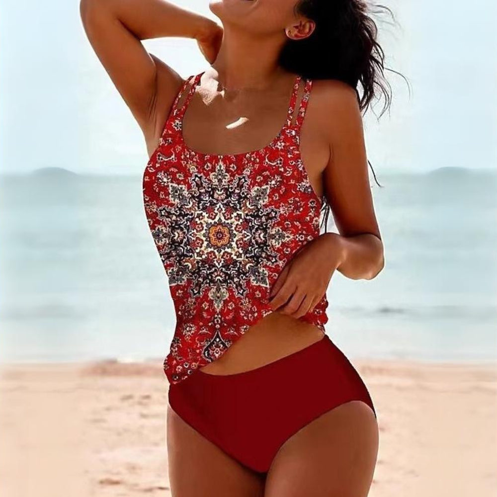 Bikini set for women | high waist | floral pattern & open back | 2-piece