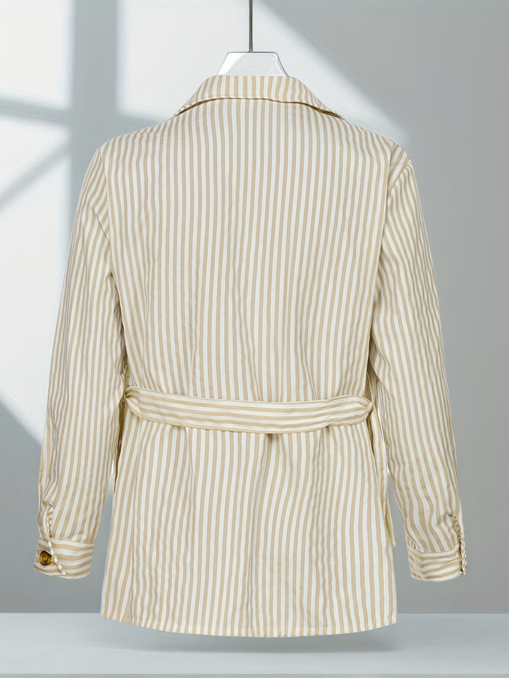 Men’s Jacket | Vertical Stripes | Classic Collar & Belt Details | All-Season