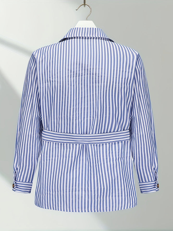 Men’s Jacket | Vertical Stripes | Classic Collar & Belt Details | All-Season