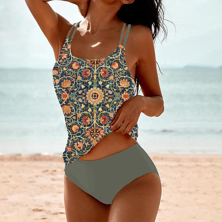 Bikini set for women | high waist | floral pattern & open back | 2-piece