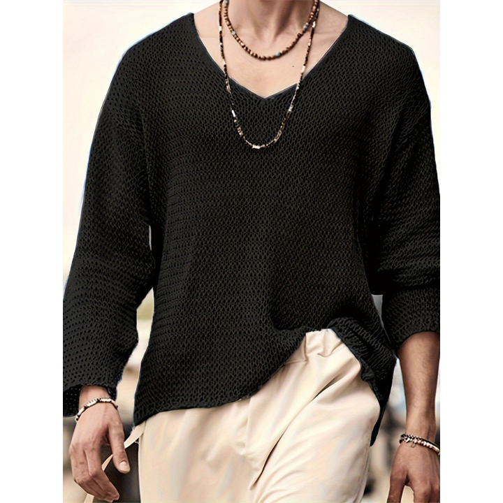 Men’s Sweatshirt | Lightweight Pullover Top | Retro V Neck Sweater