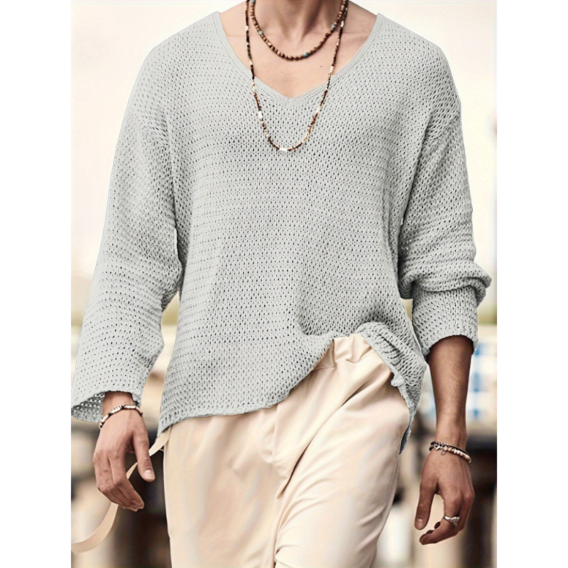 Men’s Sweatshirt | Lightweight Pullover Top | Retro V Neck Sweater