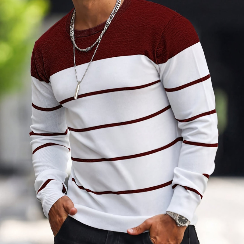 Men’s Sweatshirt | Striped Knit Mens Clothing | Crew Neck Sweater