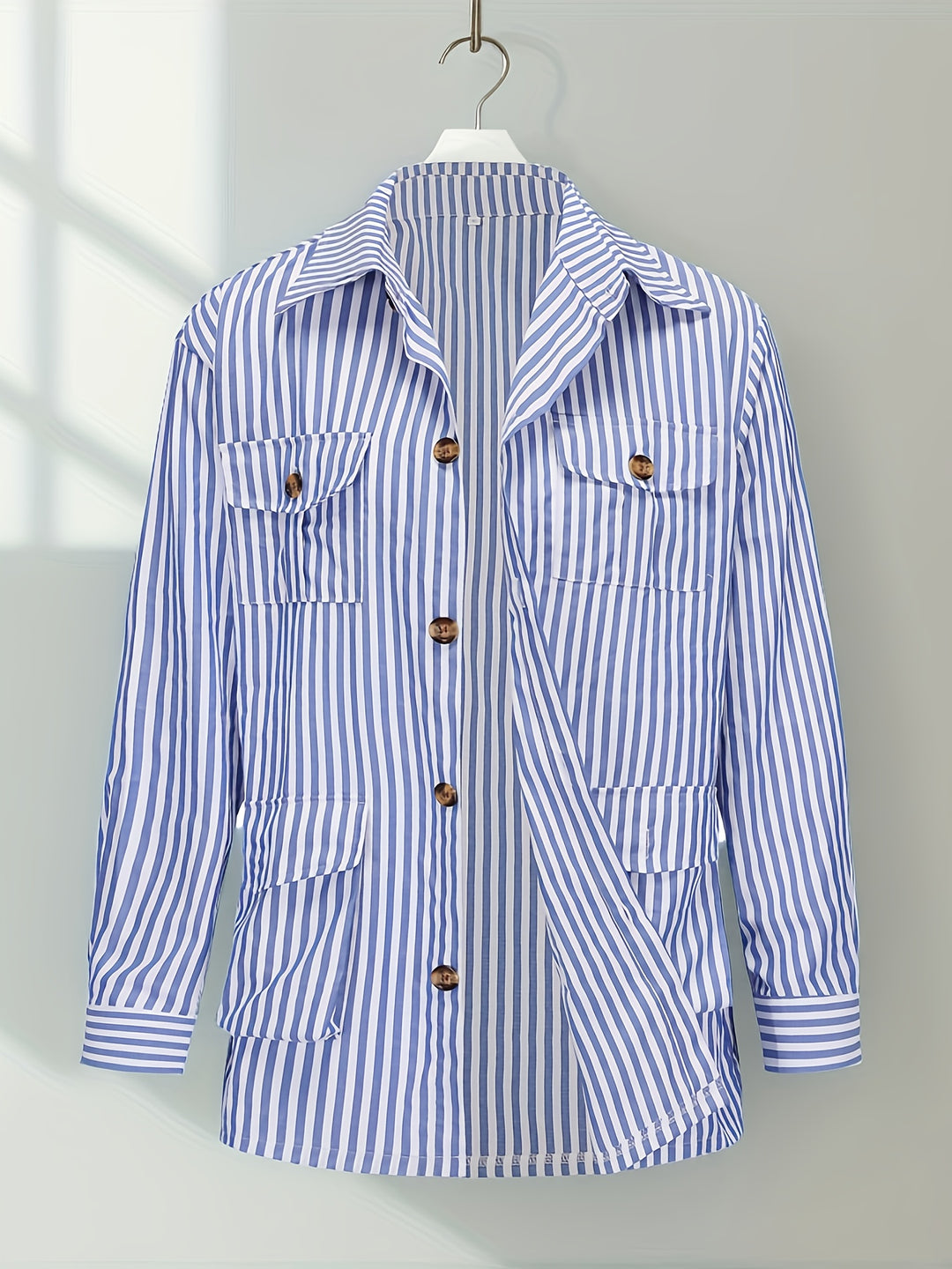 Men’s Jacket | Vertical Stripes | Classic Collar & Belt Details | All-Season