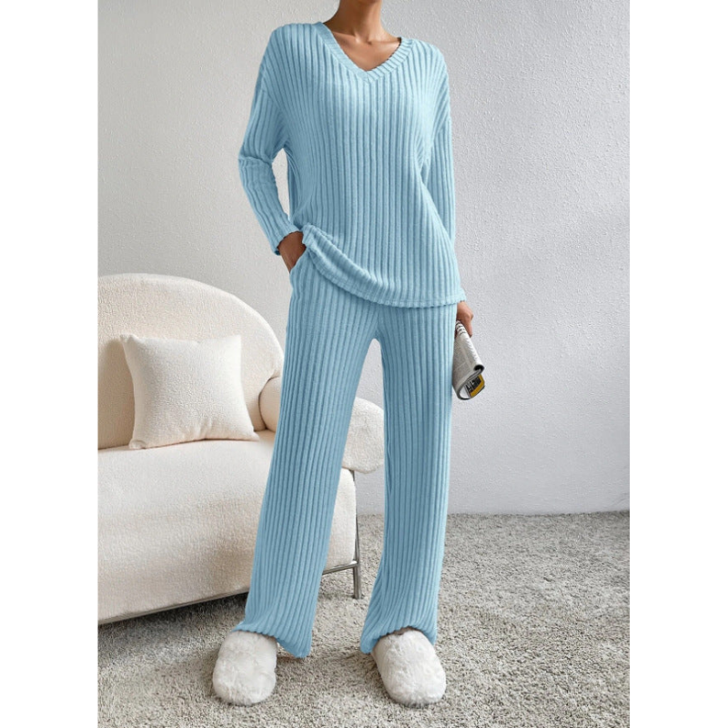 Women’s Set | Ribbed Clothing Style | V-Neck Lounge Set