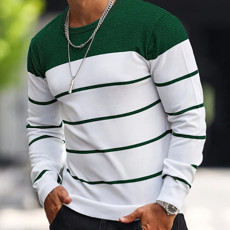 Men’s Sweatshirt | Striped Knit Mens Clothing | Crew Neck Sweater