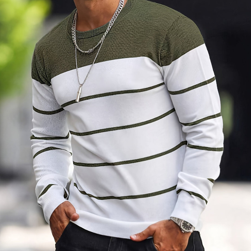 Men’s Sweatshirt | Striped Knit Mens Clothing | Crew Neck Sweater
