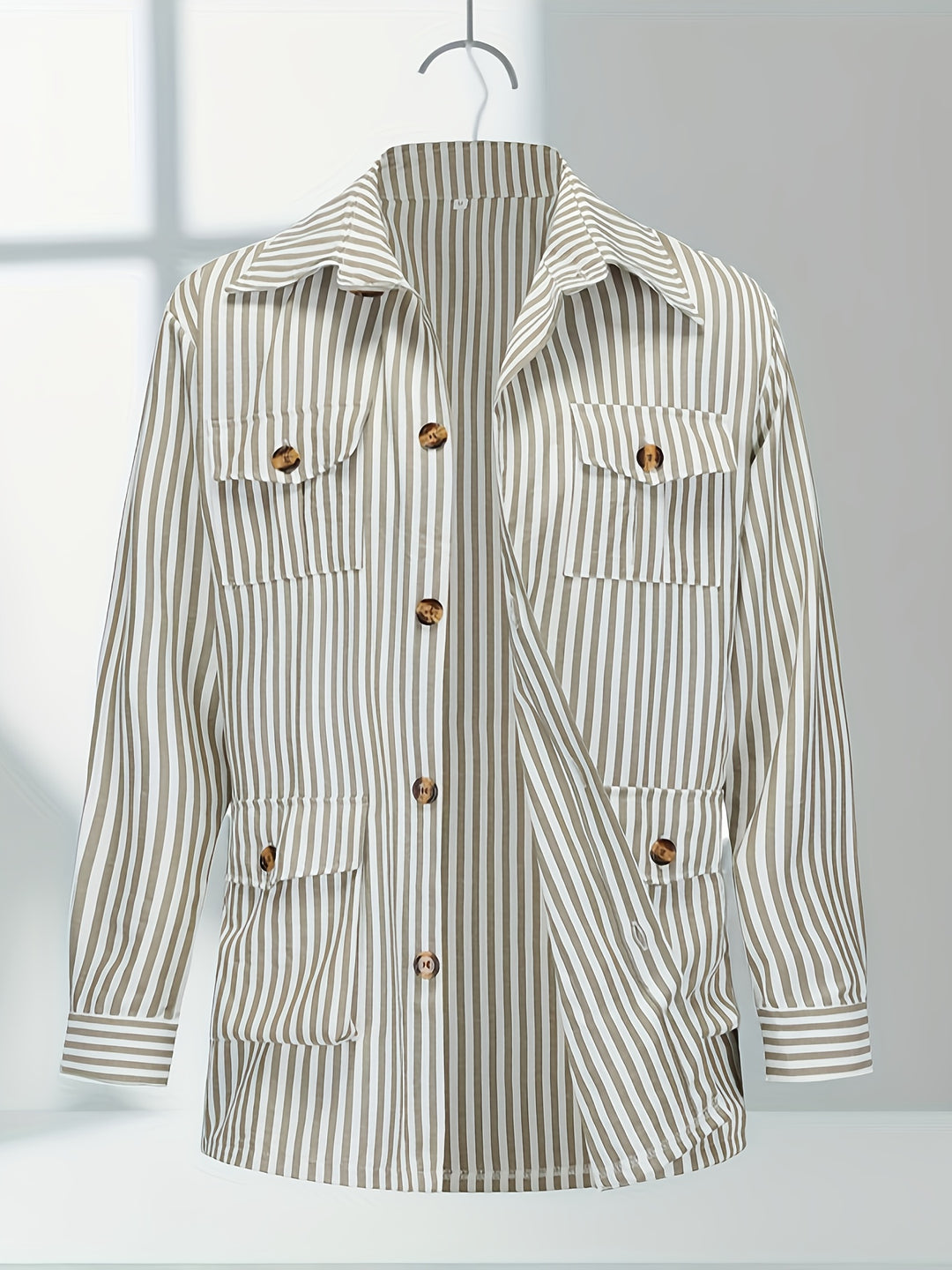 Men’s Jacket | Vertical Stripes | Classic Collar & Belt Details | All-Season