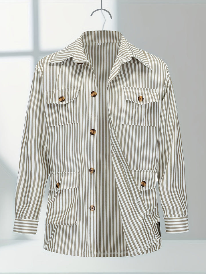 Men’s Jacket | Vertical Stripes | Classic Collar & Belt Details | All-Season
