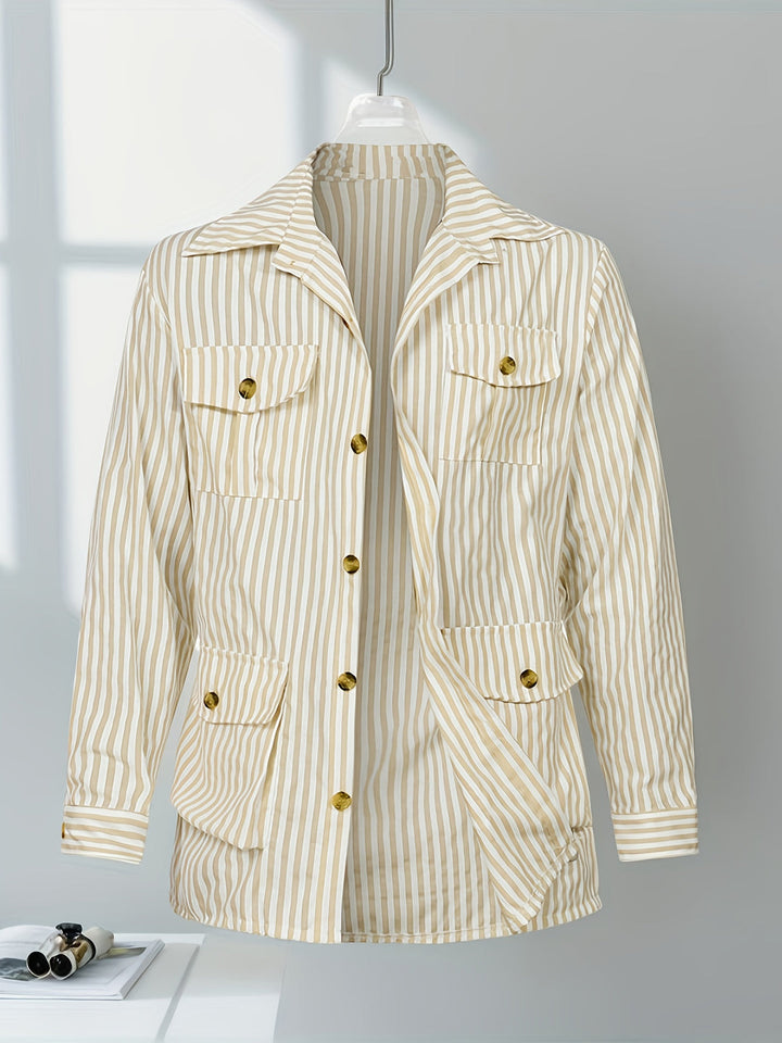 Men’s Jacket | Vertical Stripes | Classic Collar & Belt Details | All-Season