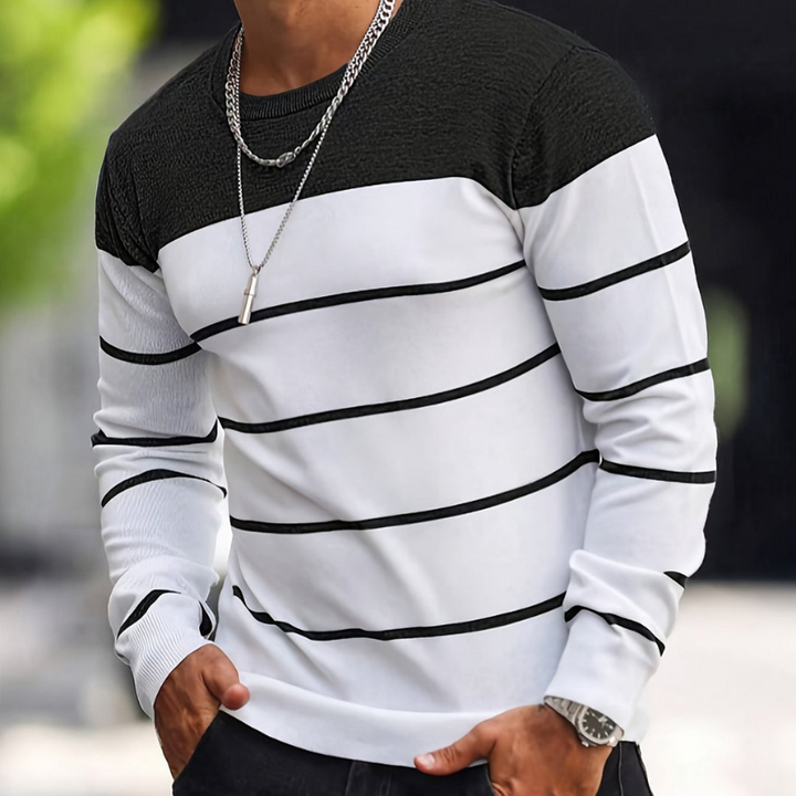 Men’s Sweatshirt | Striped Knit Mens Clothing | Crew Neck Sweater