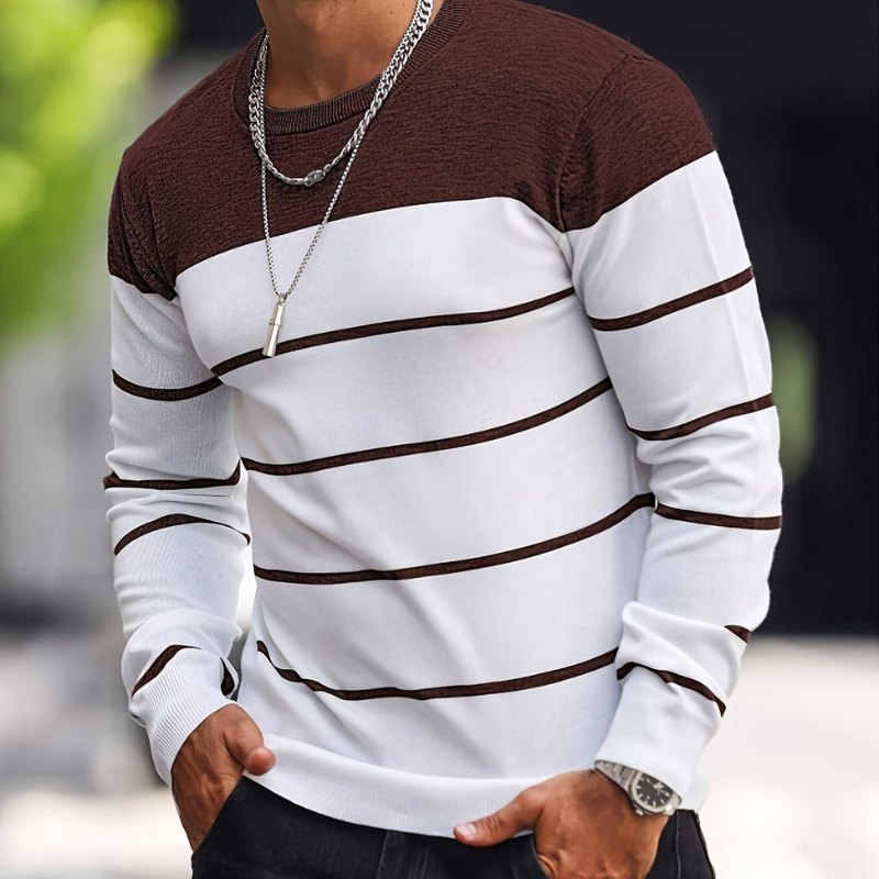 Men’s Sweatshirt | Striped Knit Mens Clothing | Crew Neck Sweater