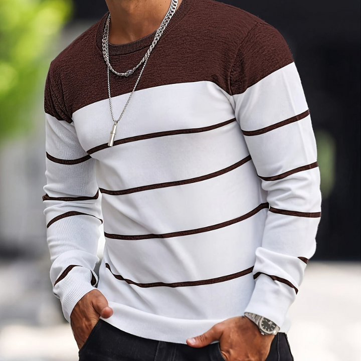 Men’s Sweatshirt | Striped Knit Mens Clothing | Crew Neck Sweater