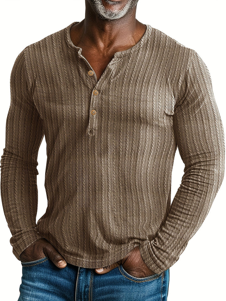 Men's Henley Shirt | Knitted & Stretch | Long Sleeve | Casual Spring Style | Polyester